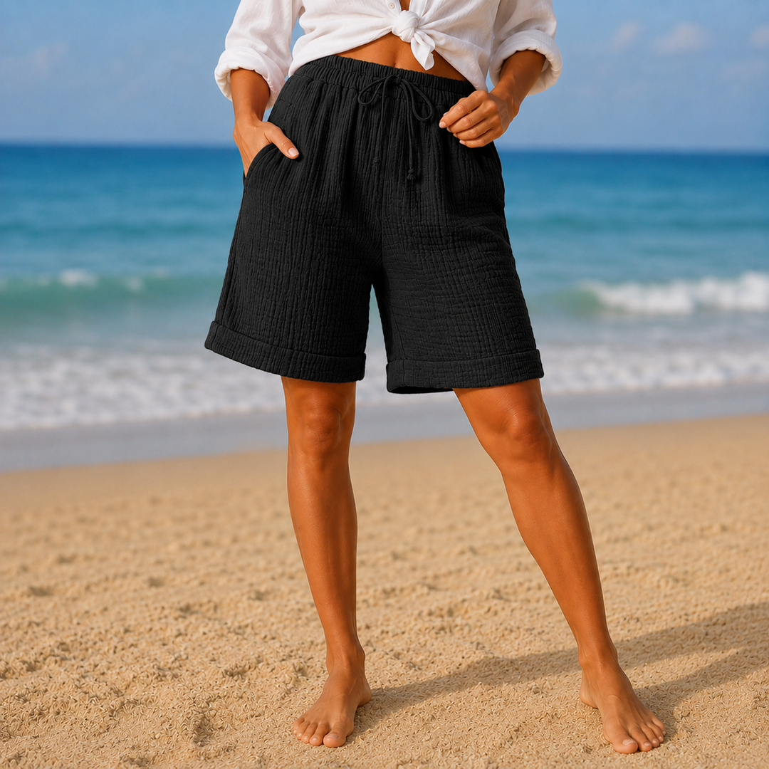 BRISELLA | CRINKLE BERMUDA DRAWSTRING SHORTS FOR WOMEN