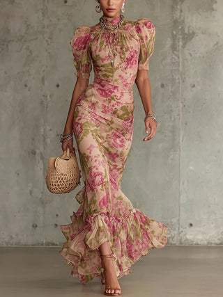 MIRABEL | FLORAL PUFF-SLEEVE MAXI DRESS FOR WOMEN
