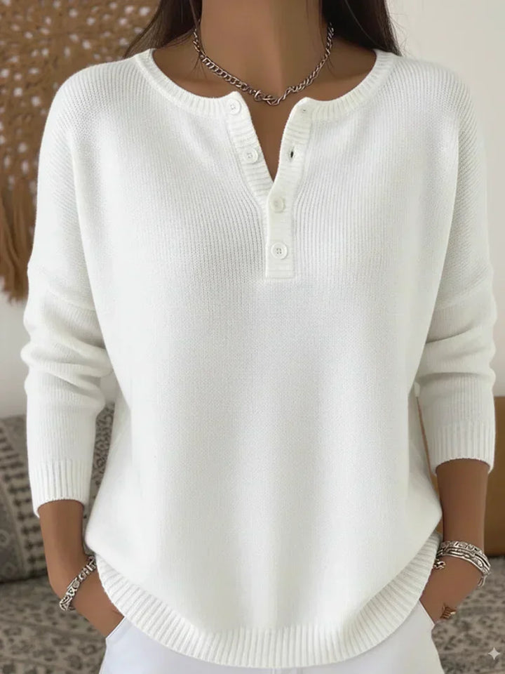 MATHILDE | HENLEY BUTTON-UP KNIT SWEATER FOR WOMEN
