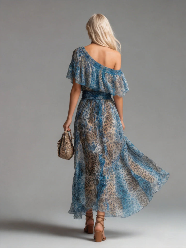 AMARA | ONE-SHOULDER LEOPARD MAXI DRESS FOR WOMEN