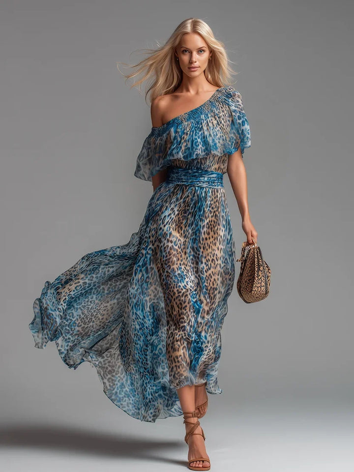 AMARA | ONE-SHOULDER LEOPARD MAXI DRESS FOR WOMEN