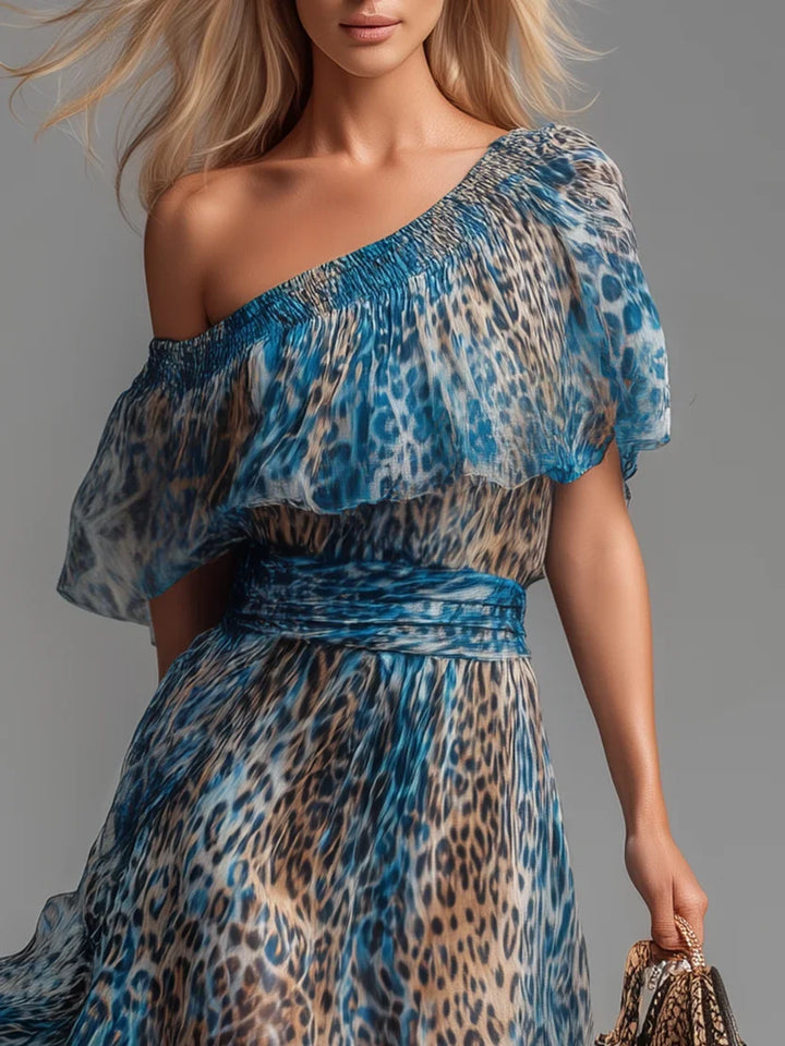 AMARA | ONE-SHOULDER LEOPARD MAXI DRESS FOR WOMEN