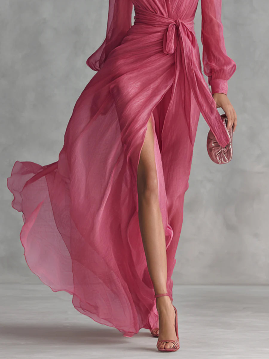 BEATRICE | CHIFFON V-NECK LONG DRESS FOR WOMEN