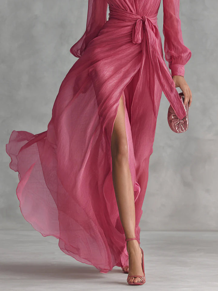 BEATRICE | CHIFFON V-NECK LONG DRESS FOR WOMEN