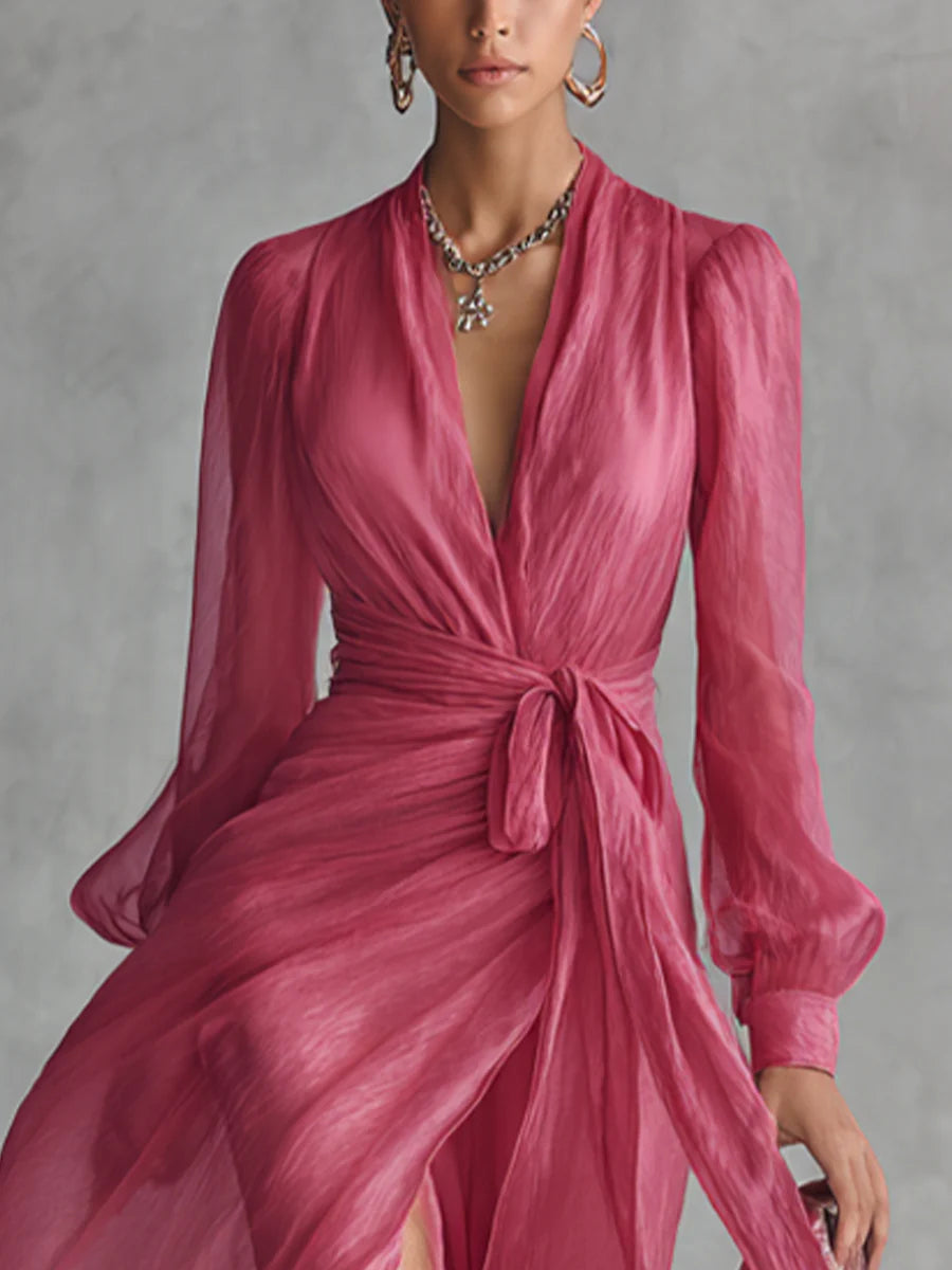 BEATRICE | CHIFFON V-NECK LONG DRESS FOR WOMEN
