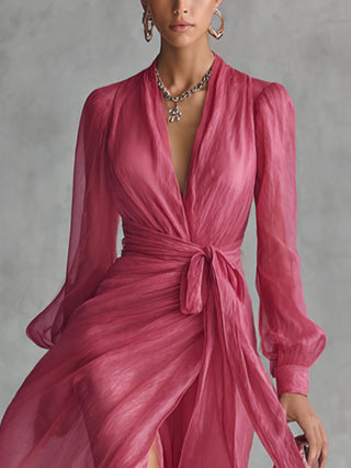 BEATRICE | CHIFFON V-NECK LONG DRESS FOR WOMEN