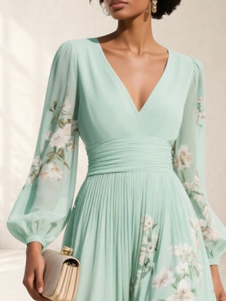 INGRID | V-NECK PLEATED FLORAL DRESS FOR WOMEN