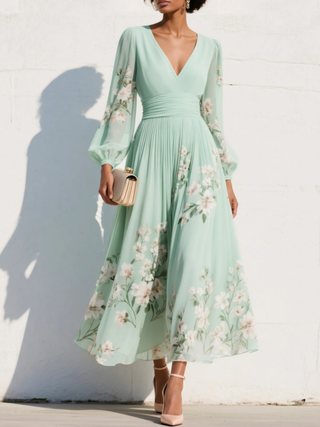 OLYMPE | PUFF SLEEVE MIDI DRESS FOR WOMEN