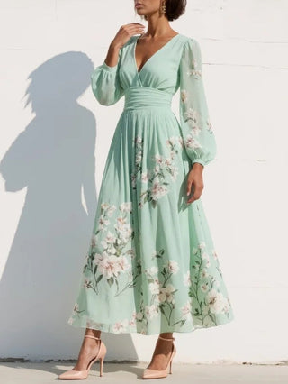OLYMPE | PUFF SLEEVE MIDI DRESS FOR WOMEN