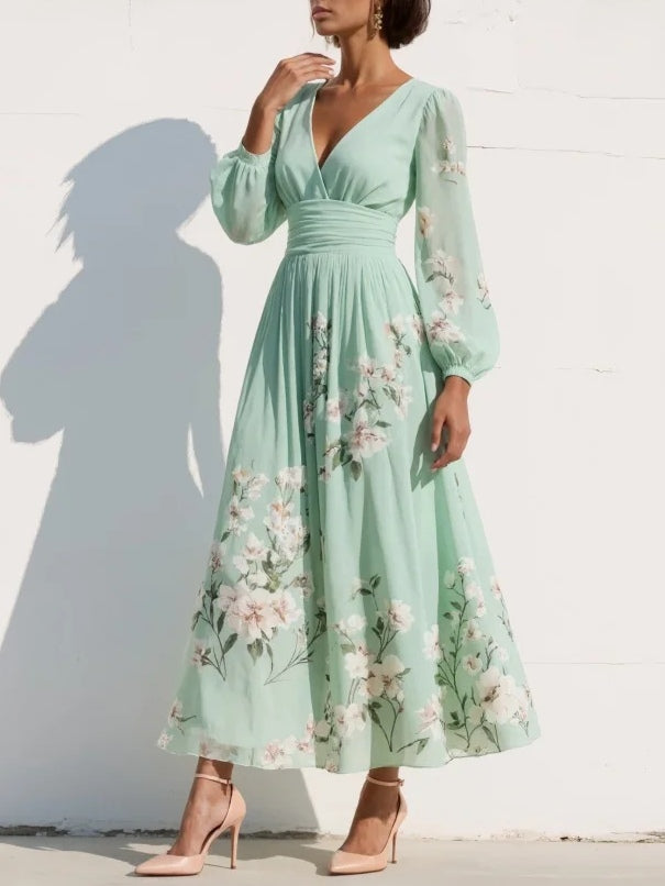 OLYMPE | PUFF SLEEVE MIDI DRESS FOR WOMEN