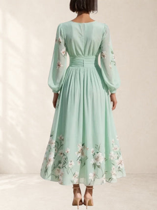 INGRID | V-NECK PLEATED FLORAL DRESS FOR WOMEN