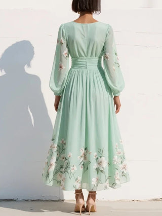 OLYMPE | PUFF SLEEVE MIDI DRESS FOR WOMEN