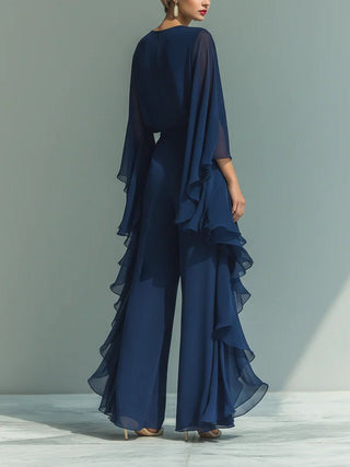 ODETTE | CHIFFON RUFFLE-SLEEVE WIDE-LEG SET FOR WOMEN