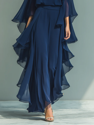 ODETTE | CHIFFON RUFFLE-SLEEVE WIDE-LEG SET FOR WOMEN
