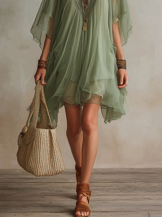 SAGE | FLOWING CHIFFON V-NECK DRESS FOR WOMEN