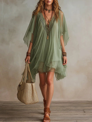 SAGE | FLOWING CHIFFON V-NECK DRESS FOR WOMEN