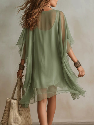 SAGE | FLOWING CHIFFON V-NECK DRESS FOR WOMEN