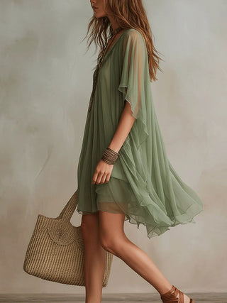 SAGE | FLOWING CHIFFON V-NECK DRESS FOR WOMEN