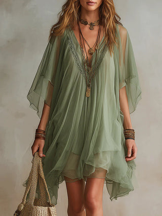 SAGE | FLOWING CHIFFON V-NECK DRESS FOR WOMEN