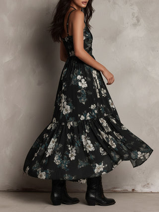 BLACK | BOHEMIAN FLORAL MAXI DRESS FOR WOMEN