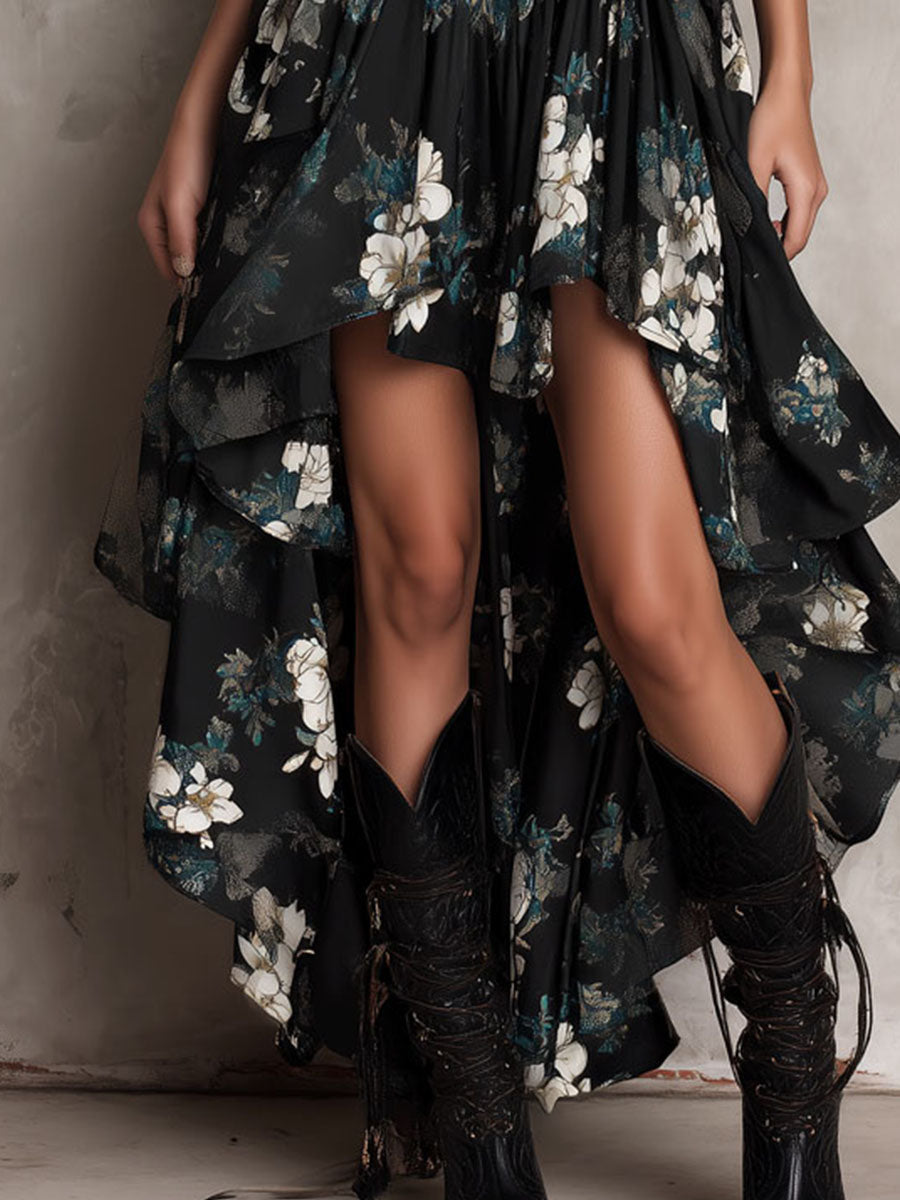 BLACK | BOHEMIAN FLORAL MAXI DRESS FOR WOMEN