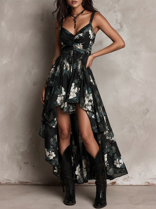 BLACK | BOHEMIAN FLORAL MAXI DRESS FOR WOMEN