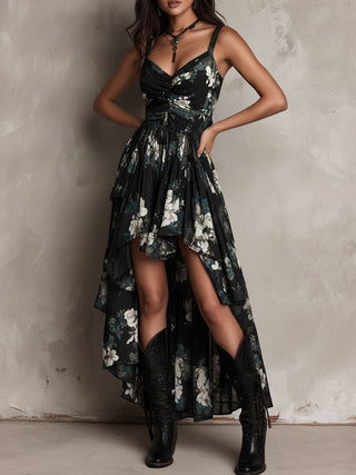 BLACK | BOHEMIAN FLORAL MAXI DRESS FOR WOMEN