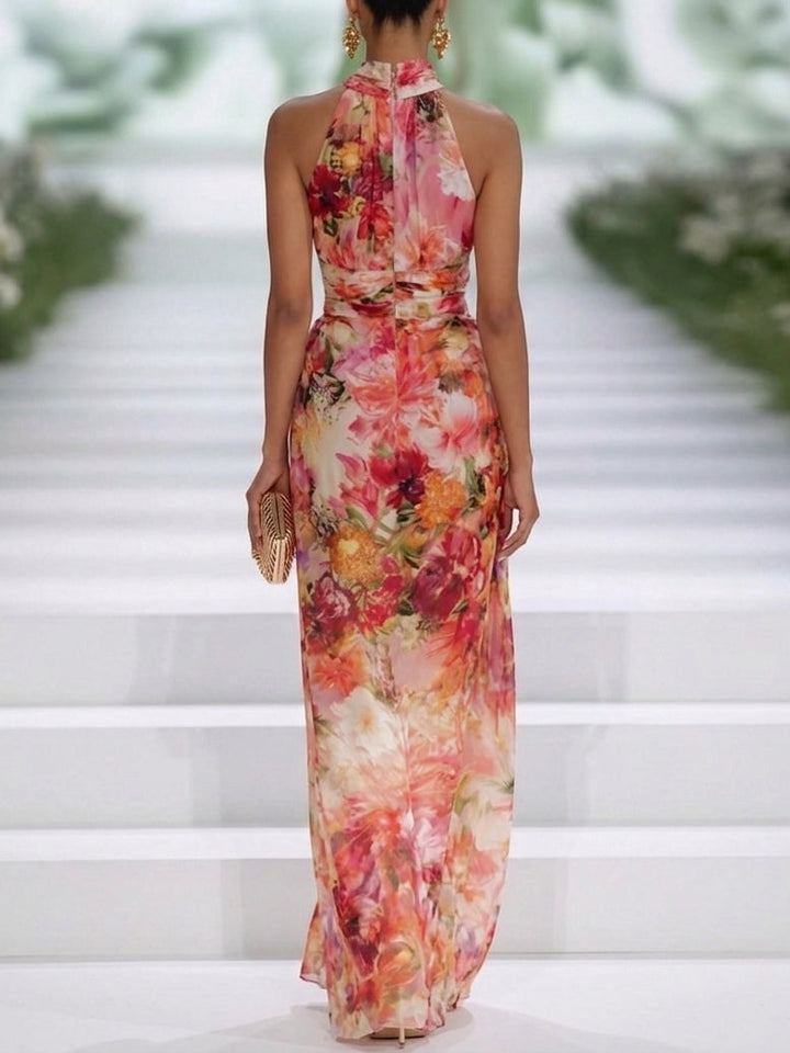 RED | CHIFFON FLORAL MAXI DRESS FOR WOMEN