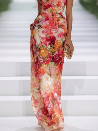 RED | CHIFFON FLORAL MAXI DRESS FOR WOMEN