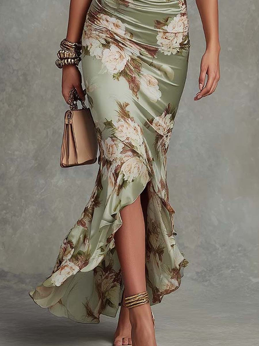 VERONIQUE | RUCHED FLORAL MAXI DRESS FOR WOMEN