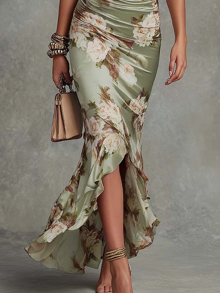 VERONIQUE | RUCHED FLORAL MAXI DRESS FOR WOMEN