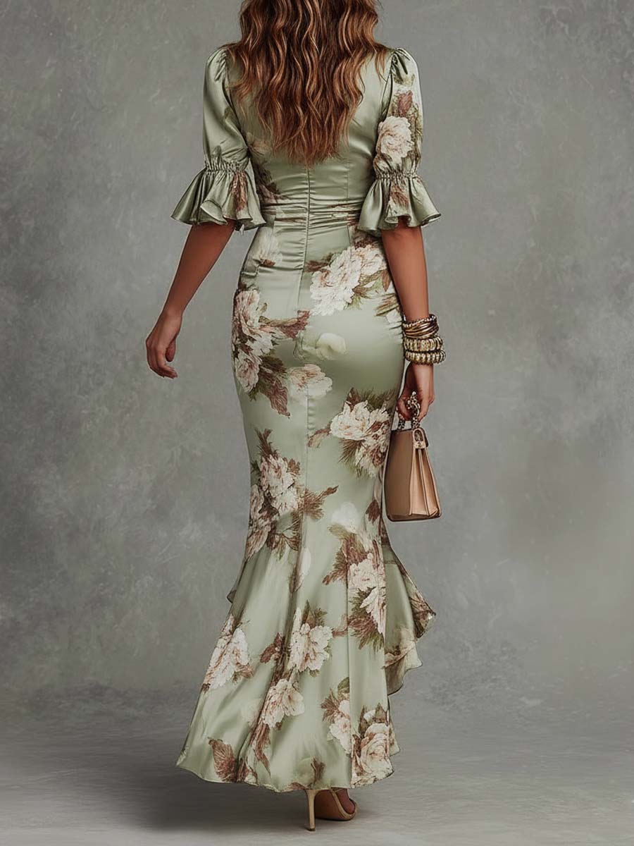 VERONIQUE | RUCHED FLORAL MAXI DRESS FOR WOMEN