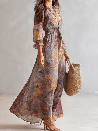 PAISLEY | PRINT V-NECK MAXI DRESS FOR WOMEN