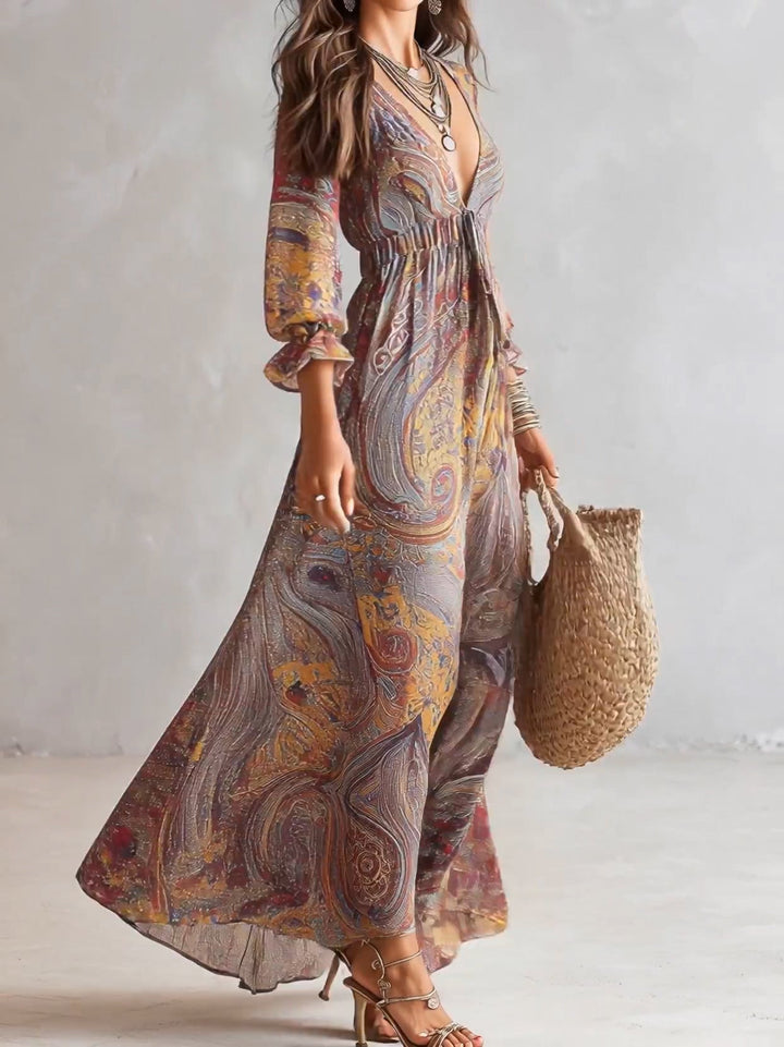 PAISLEY | PRINT V-NECK MAXI DRESS FOR WOMEN