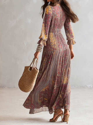 PAISLEY | PRINT V-NECK MAXI DRESS FOR WOMEN