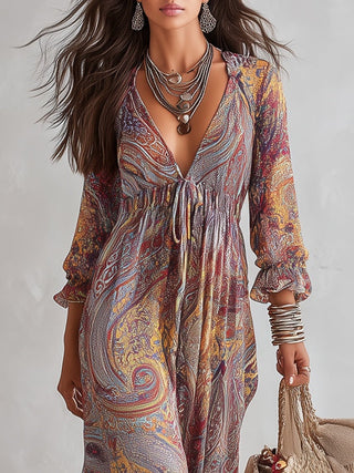 PAISLEY | PRINT V-NECK MAXI DRESS FOR WOMEN