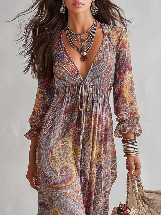 PAISLEY | PRINT V-NECK MAXI DRESS FOR WOMEN