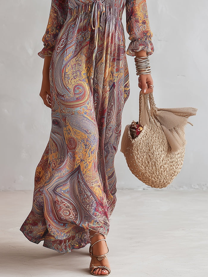 PAISLEY | PRINT V-NECK MAXI DRESS FOR WOMEN