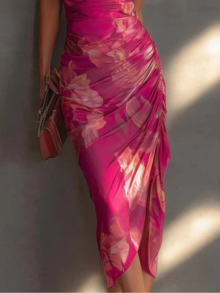 FUCHSIA | FLORAL PRINT SLEEVELESS DRESS FOR WOMEN