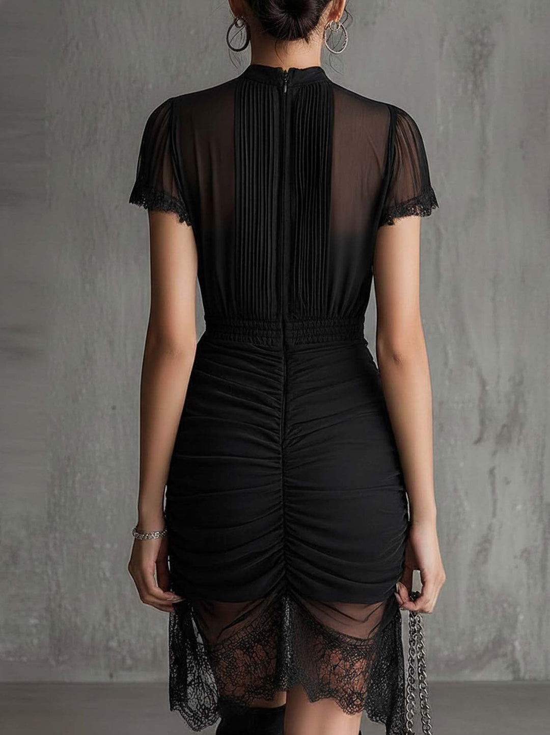 BLACK | CHIFFON PLEATED WAIST DRESS FOR WOMEN