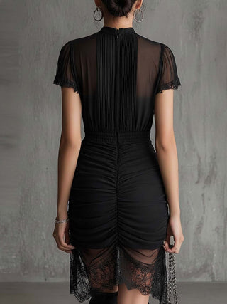 BLACK | CHIFFON PLEATED WAIST DRESS FOR WOMEN