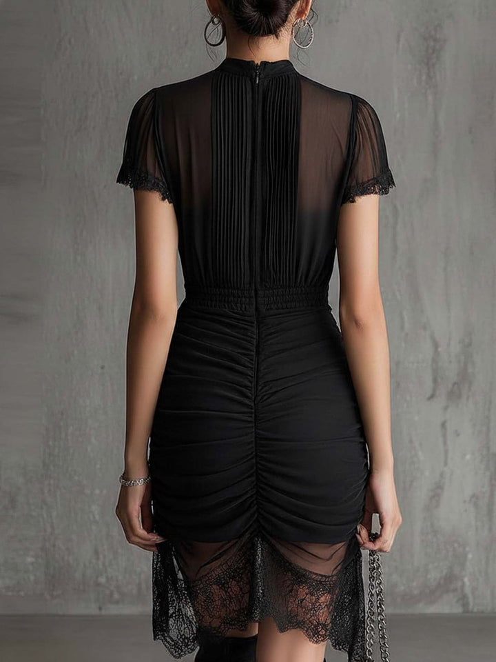 BLACK | CHIFFON PLEATED WAIST DRESS FOR WOMEN