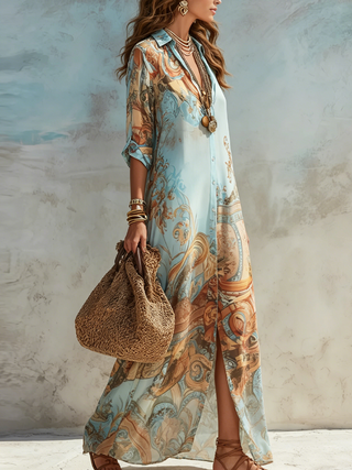 VACATION | BLUE FLORAL MAXI DRESS FOR WOMEN