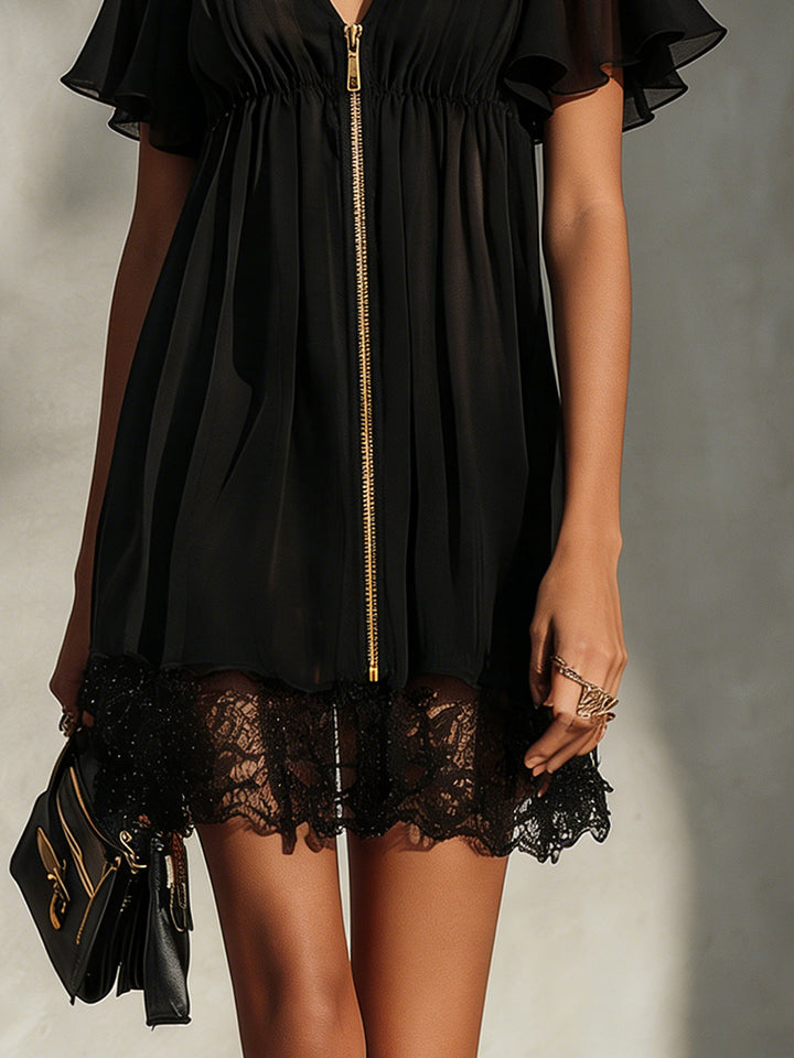 ARABELLA | LACE-TRIM ZIP FRONT DRESS FOR WOMEN