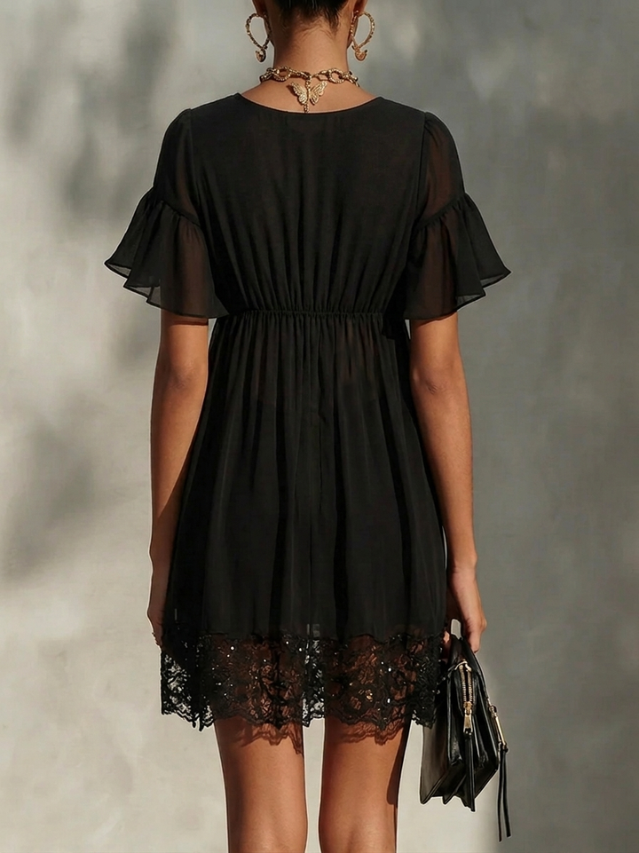ARABELLA | LACE-TRIM ZIP FRONT DRESS FOR WOMEN