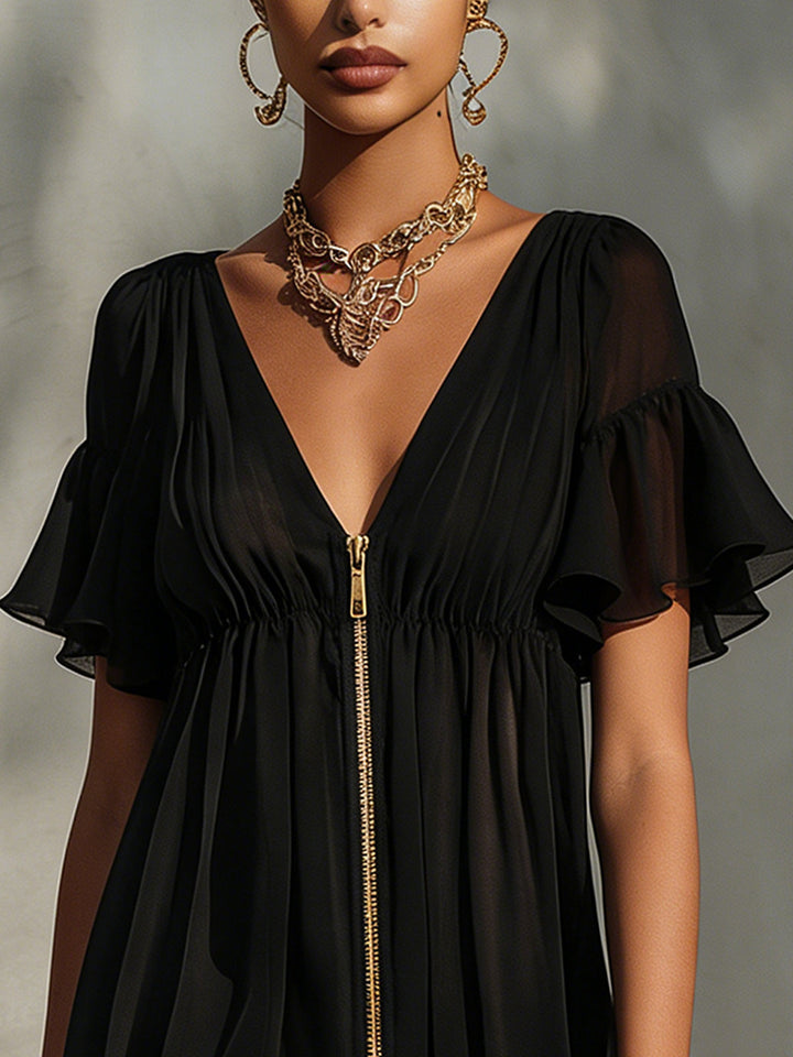 ARABELLA | LACE-TRIM ZIP FRONT DRESS FOR WOMEN