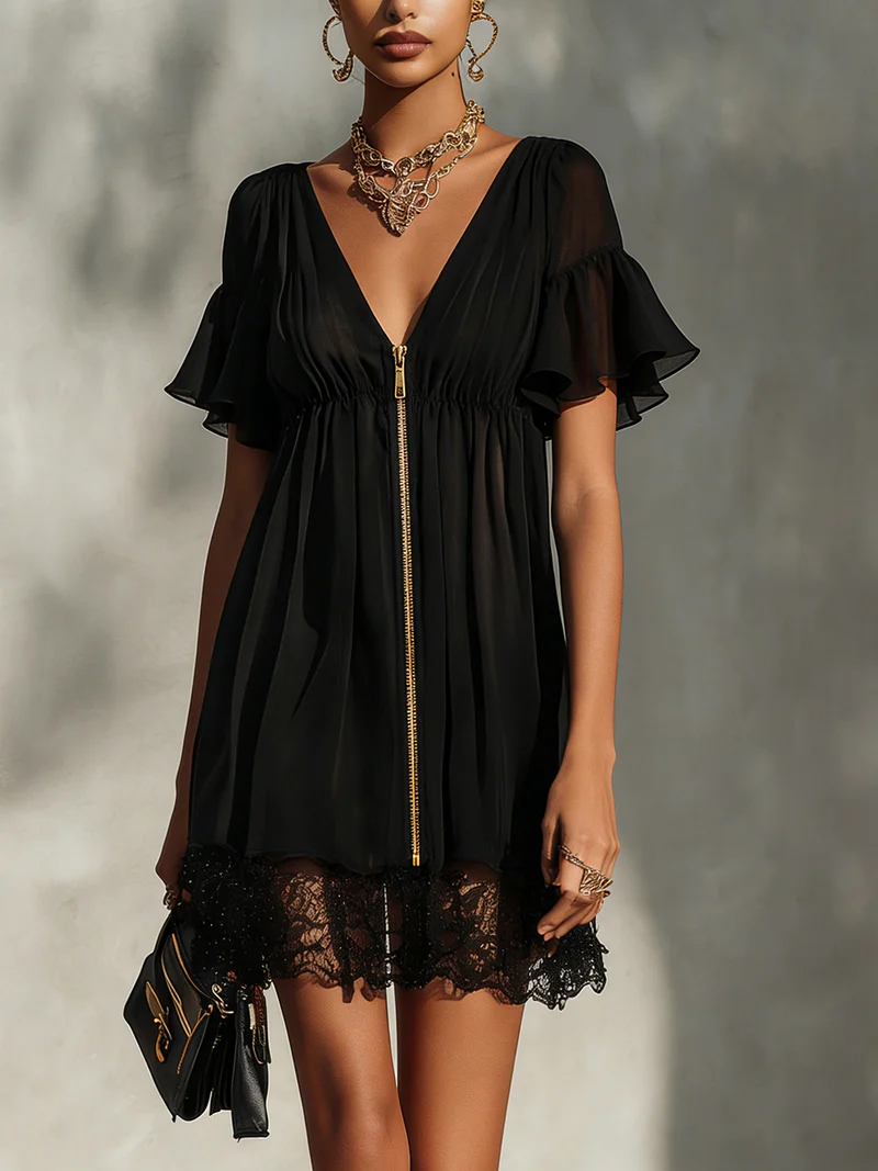 ARABELLA | LACE-TRIM ZIP FRONT DRESS FOR WOMEN