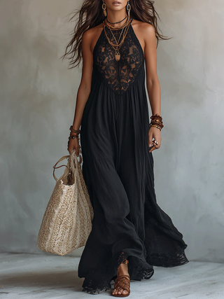 BOHEMIAN | BLACK SLEEVELESS MAXI DRESS FOR WOMEN