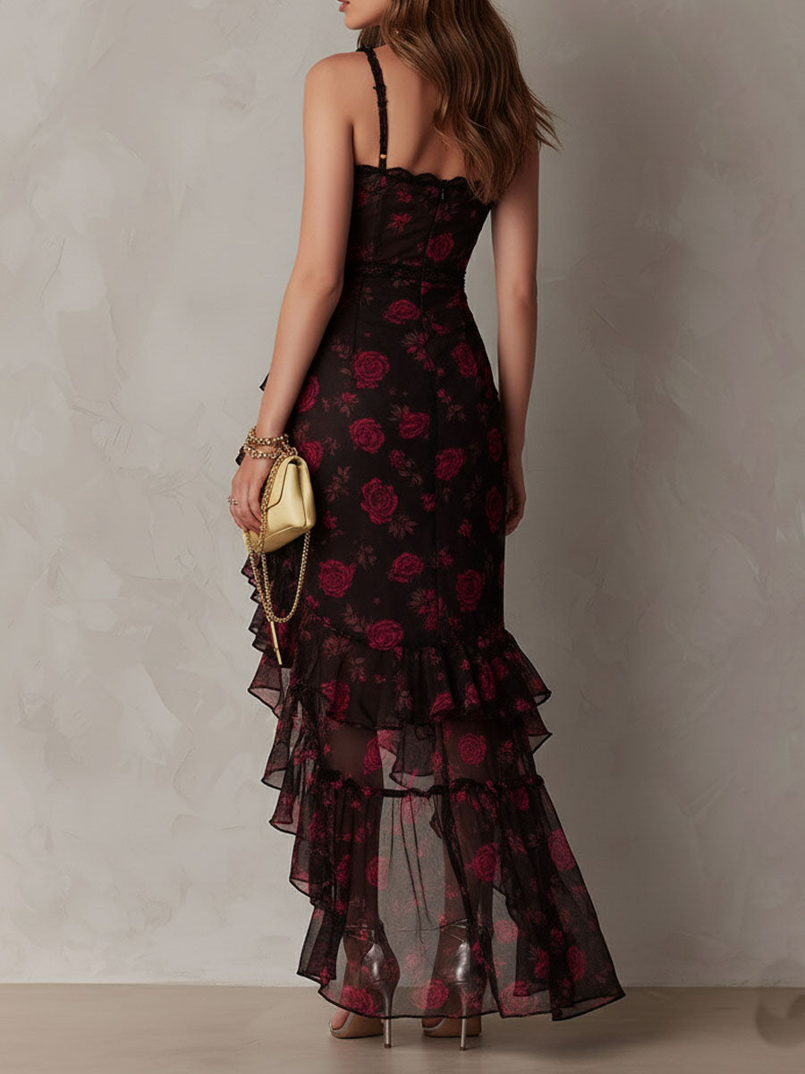 JANNEKE | BLACK RED FLORAL DRESS FOR WOMEN