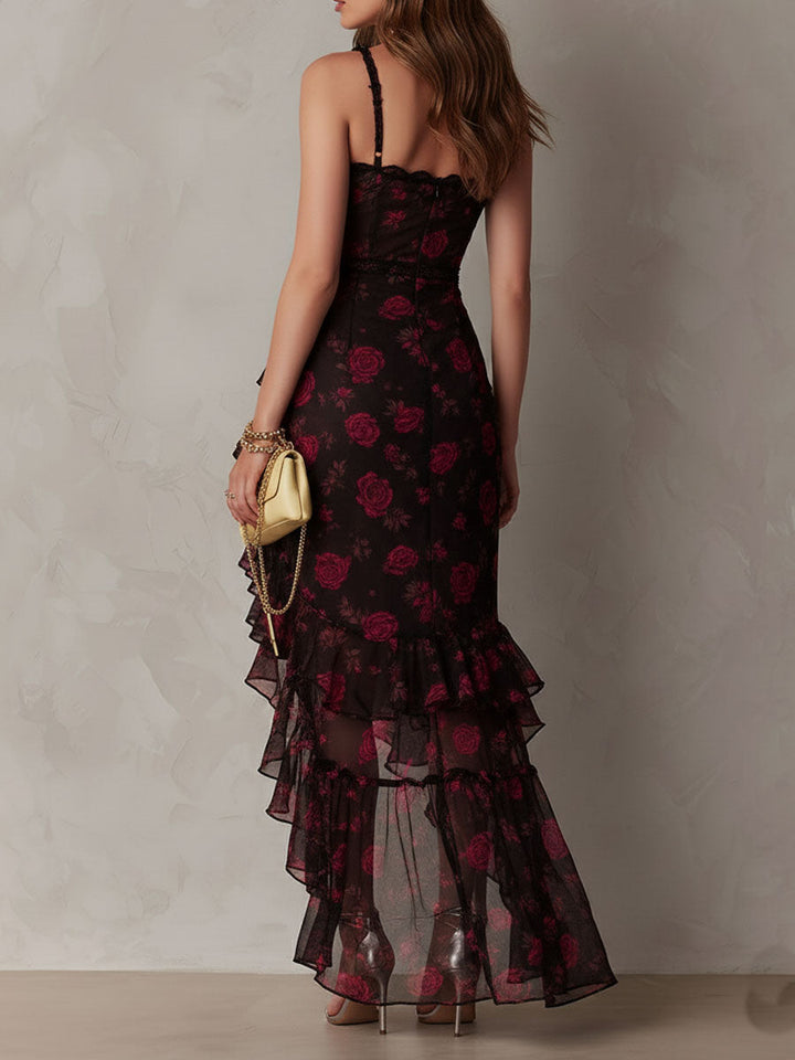 JANNEKE | BLACK RED FLORAL DRESS FOR WOMEN